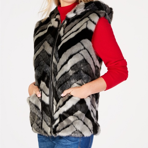 Steve Madden Chevron Faux Fur Hooded 